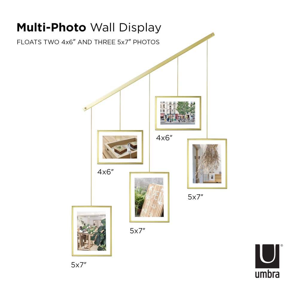 Matte Brass Floating Wall Collage Frame Set, 5-Piece
