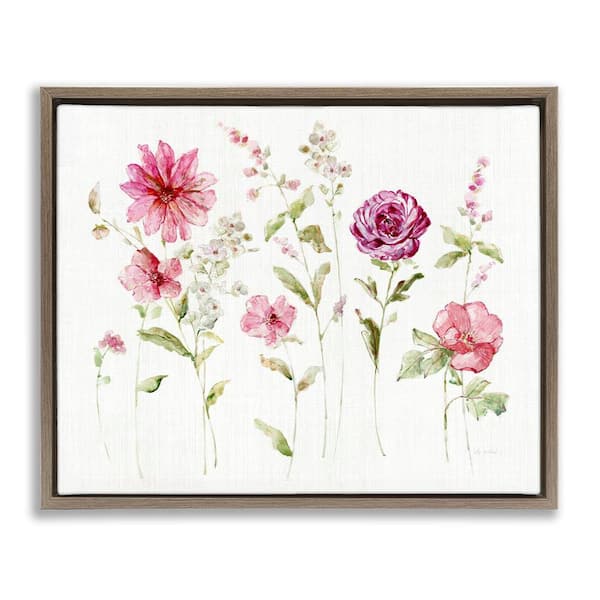 Stupell Industries Blooming Rose Sprigs by Sally Swatland Brown Floater Frame Nature Graphic Art Print 17 in. x 21 in.