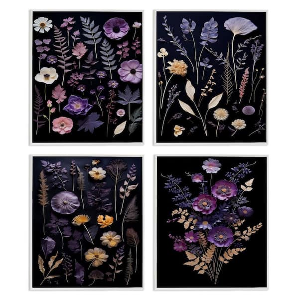 Dimensional Cottage Flower Sprigs by Heidi Kuntz 4 Piece White Framed Nature Giclee Art Print 20 in. x 16 in.