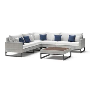 Milo Grey 6-Piece Wicker Outdoor Patio Sectional with Sunbrella Bliss Ink Cushions