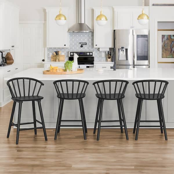 LUE BONA Winson Windsor 24 in.Black Solid Wood Bar Stool for Kitchen ...