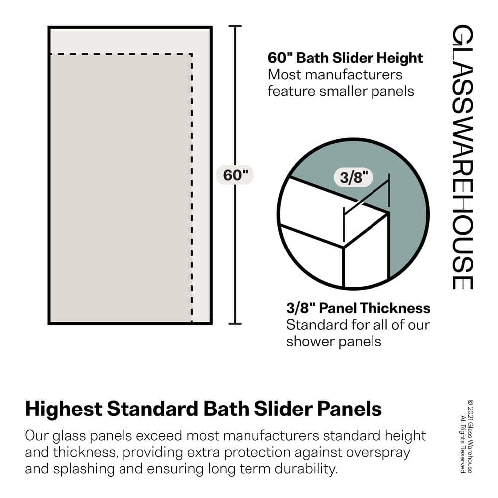 Equinox 56 - 60 in. x 60 in. Fully Frameless Gray Tinted Sliding Bathtub Door
