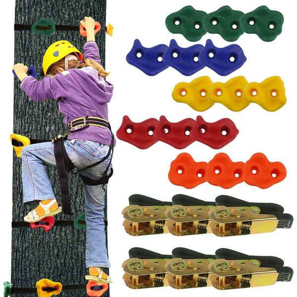 Colorful Resin Climbing Holds Set 15-Pack 6.5FT Straps Outdoor