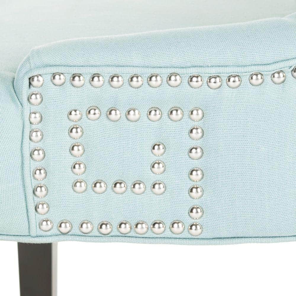 Transitional Parsons Side Chair in Light Blue Linen and Wood