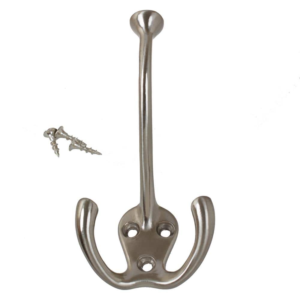 Satin Nickel Tri-Hook Wall Mounted Coat and Robe Rack