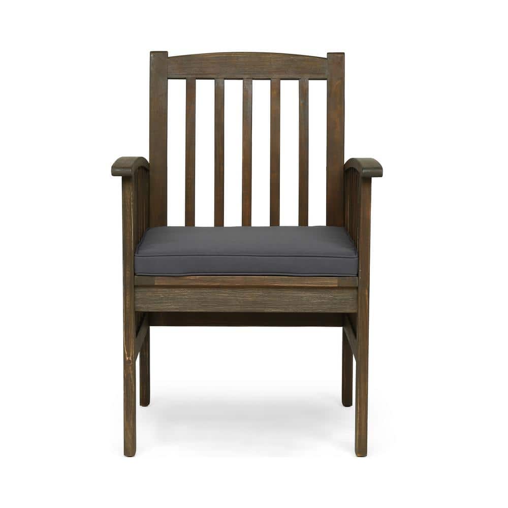 2-Piece Dark Grey Acacia Wood Outdoor Dining Chair