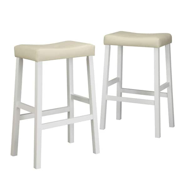 Unbranded 29 in. White Cushioned Bar Stool (Set of 2)