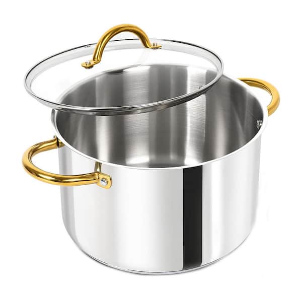2-Piece Stainless Steel Stock Pot with Lid Silver Tri-Ply Base Induction Compatible Oven Dishwasher Safe Set