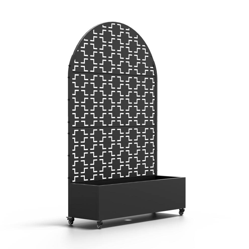 47 in. L x 16 in. W x 72 in. H Black Mobile Round Metal Planter with Geometric Link Trellis (1-Pack) price history on PriceWatchPro