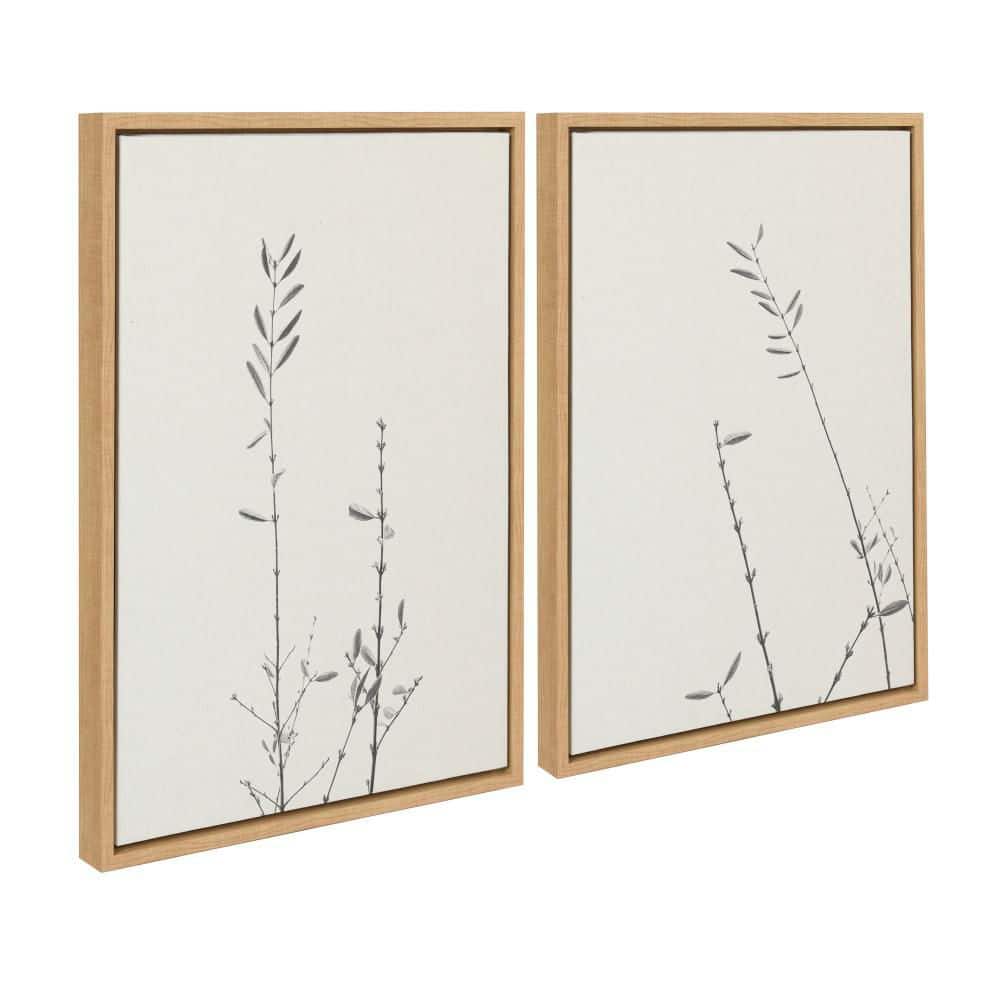 Retro Black and White Botanical Canvas Art Set with Natural Frame