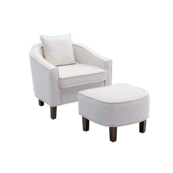 Unbranded Beige Linen Upholstered Accent Arm Chair with Ottoman and 1-Pillow Wood Legs（Set of 2）