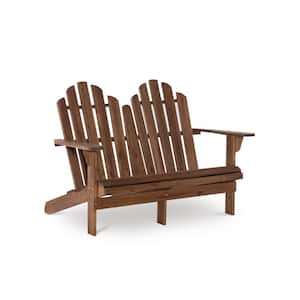 Shelly 52.36 W in. 2-Person Acorn Brown Wood Outdoor Adirondack Double Bench