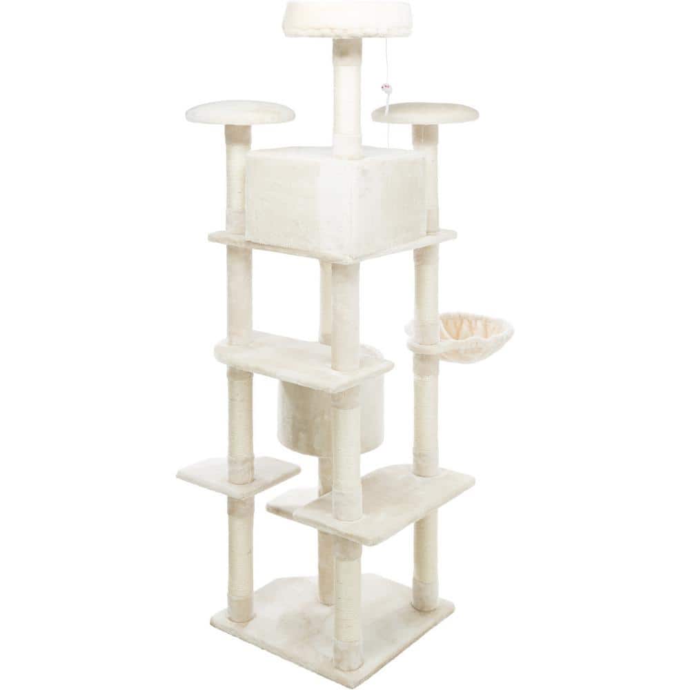 Cream 70" Sisal and Plush 7-Level Cat Tree Tower
