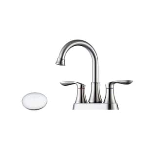 Mondawell Swivel 4 in. Centerset Double Handle Mid Arc Bathroom Faucet with Drain and Supply Lines in Brushed Nickel