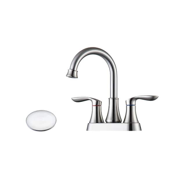 Mondawe Mondawell Swivel 4 in. Centerset Double Handle Mid Arc Bathroom Faucet with Drain and Supply Lines in Brushed Nickel