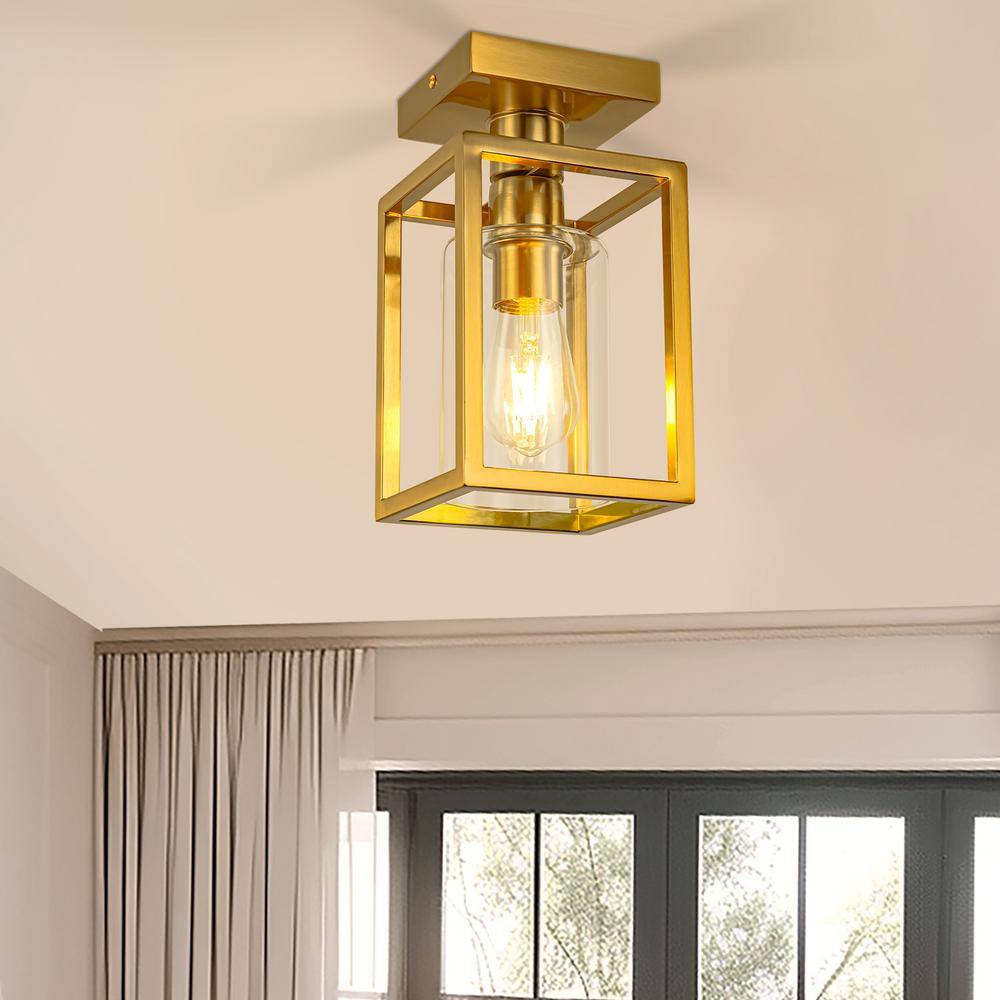 5.51 in.Gold 1-Light Farmhouse Cage Semi Flush Mount Ceiling Light with Glass Shade for Living Room, Bedroom, Entryway price history on PriceWatchPro