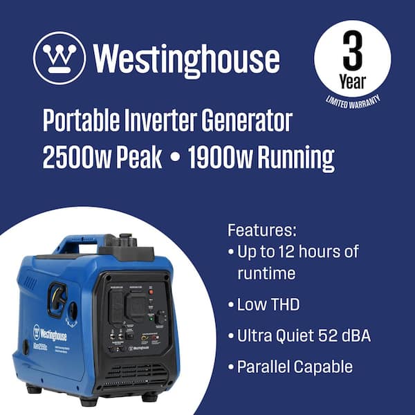 2,550-Watt Gas Powered Portable Inverter Generator with Recoil Start, Quiet Technology, CO Sensor