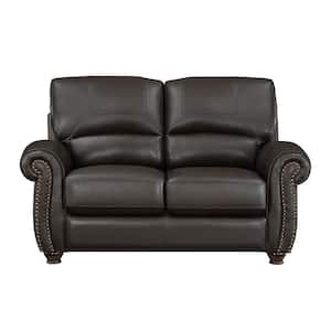 Brennen 62.5 in. W Dark Brown Leather Loveseat