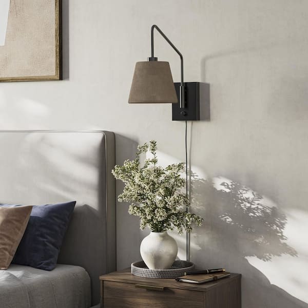 Progress Lighting Avec 7 in. 1-Light Matte Black Coastal Swing Arm Wall Lamp