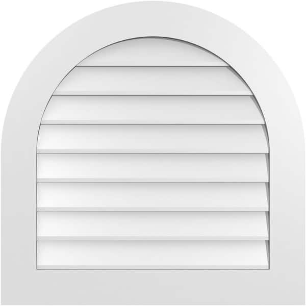 Ekena Millwork 30 in. x 30 in. Round Top White PVC Paintable Gable Louver Vent Non-Functional