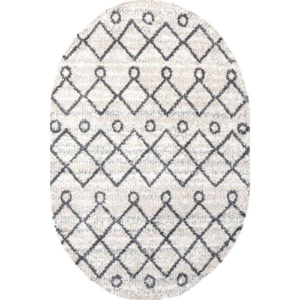 Transitional Kristi Shag 6 ft. 7 in. x 9 ft. Ivory Indoor Oval Rug