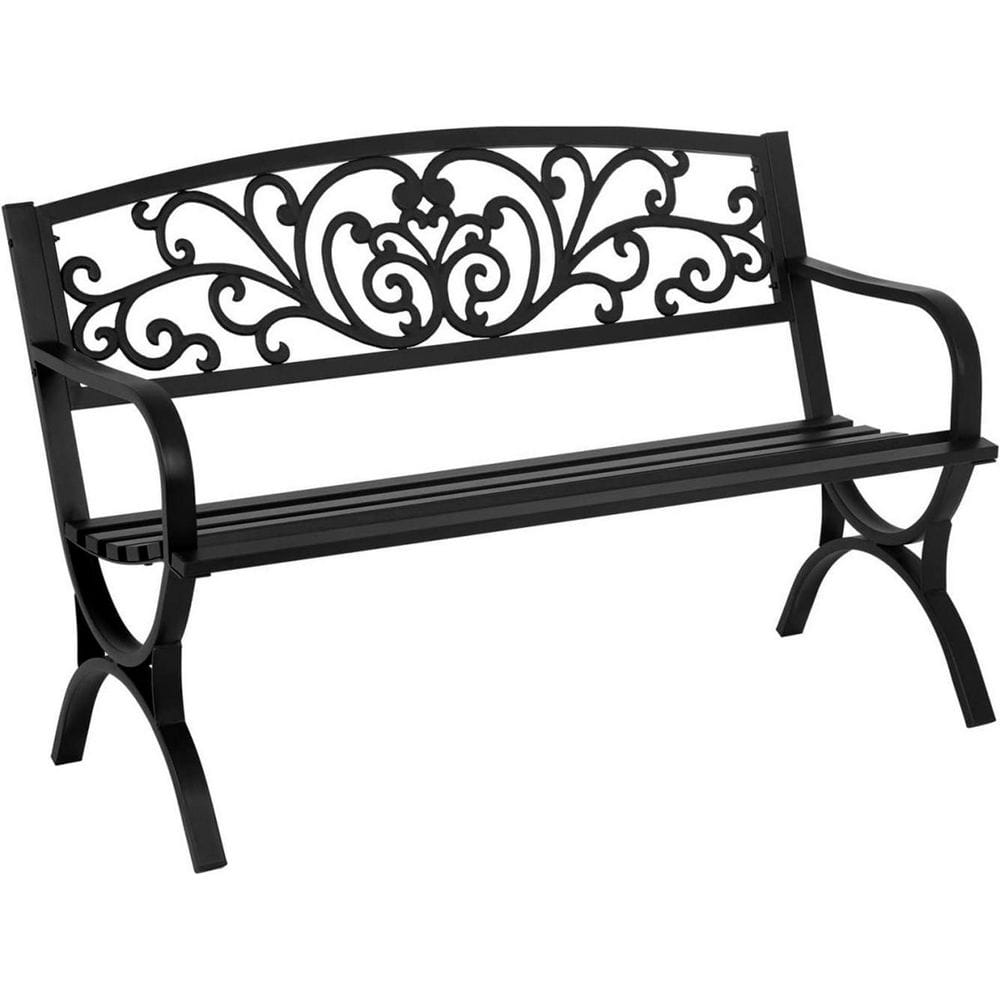 50 in. Black Outdoor Metal Seat, Bench B0BF8N2D48 - The Home Depot