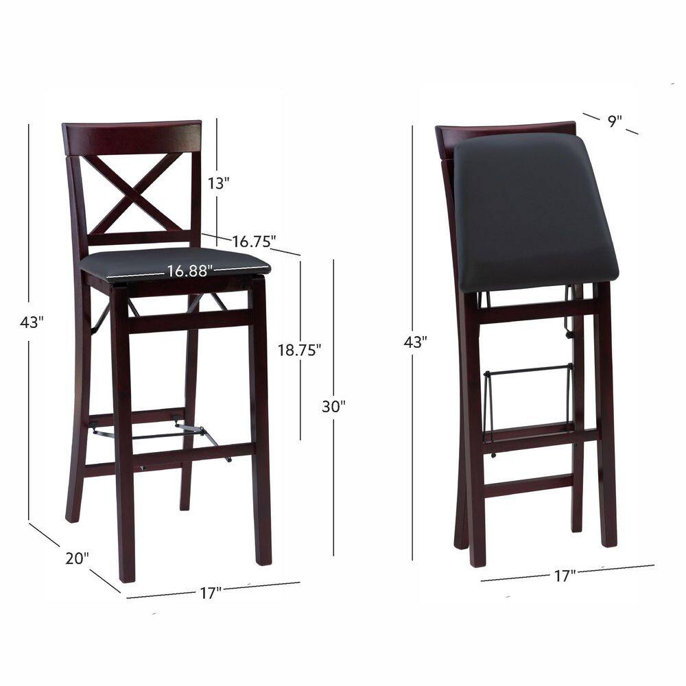 Merlot Wood and Dark Brown Faux Leather 30" Folding Barstool