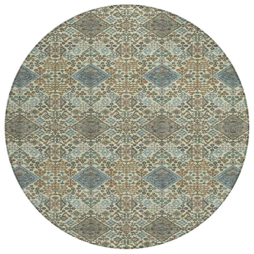 Chantille Machine Washable Indoor/Outdoor Abstract ACN2477 Celery 8 ft. x 8 ft. Round Rug price history on PriceWatchPro