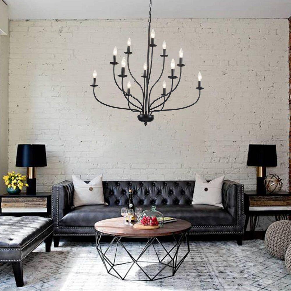 12-Light 3 Tiers Matte Black Candle Style Chandelier for Dinning Room Kitchen Island with No Bulbs Included price history on PriceWatchPro