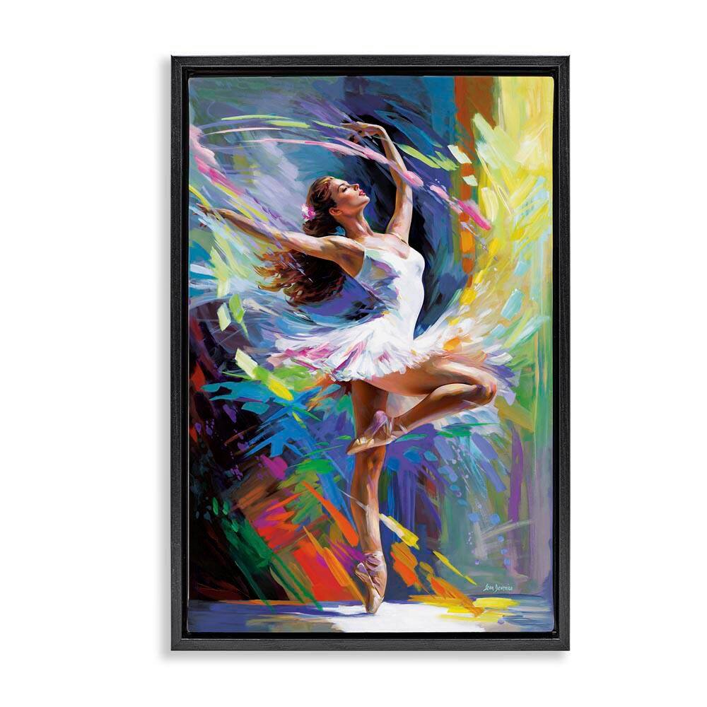Bright Hued Dancing Ballerina by Leon Devenice Black Floater Frame People Graphic Art Print 25 in. x 17 in. price history on PriceWatchPro