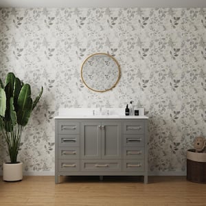 48 in. W x 22.25 in. D x 34 in. H Bath Vanity in Gray with White Marble Top and Undermount Ceramic Sink