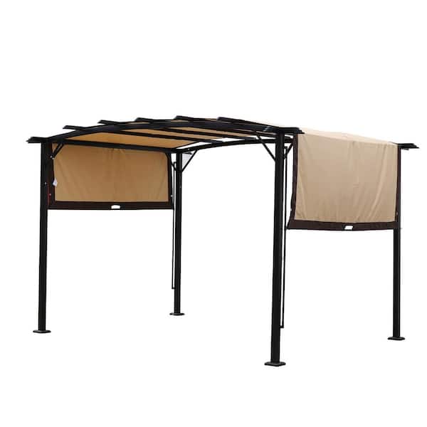 unique choice 12 ft. W x 9 ft. D Metal Pergola Arched Patio Gazebo with Retractable Shade Canopy, Beige