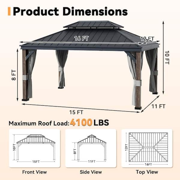 JOYSIDE 12 ft. x 16 ft. Wood Grain Double Galvanized Steel Roof