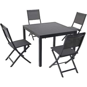 Naples 5-Piece Aluminum Outdoor Dining Set with 4-Sling Folding Chairs and a 38 in. Square Dining Table