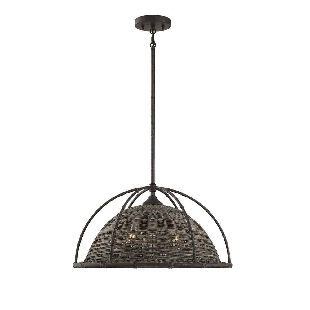 Trentino Gunsmoke Finish with Gray Rattan 3-Light Pendant