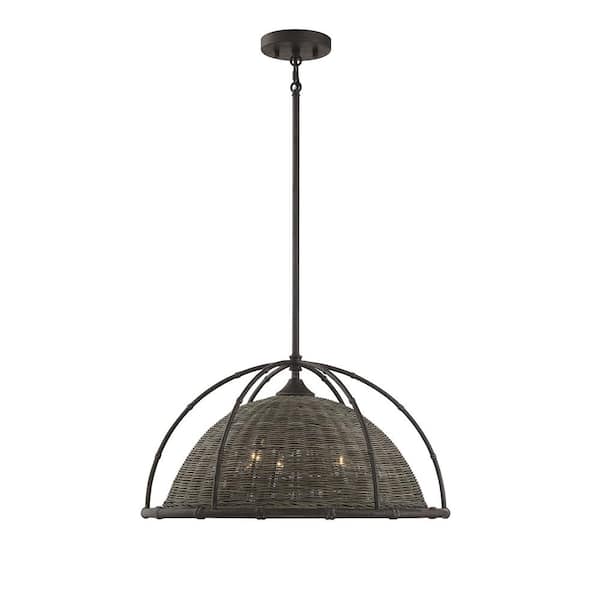 Trentino 3-Light Gunsmoke with Gray Rattan Shaded Pendant Light