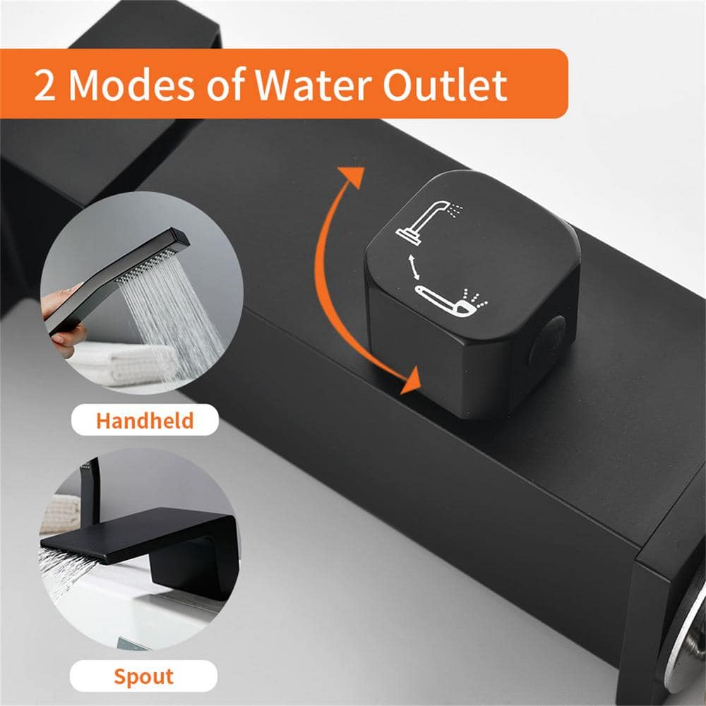 Matte Black Brass Waterfall Tub Faucet with Hand Shower