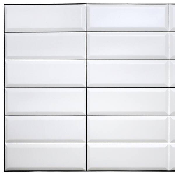 Dundee Deco 3D Falkirk Retro III 38 in. x 19 in. White Grey Faux Tile PVC Decorative Wall Paneling (5-Pack)