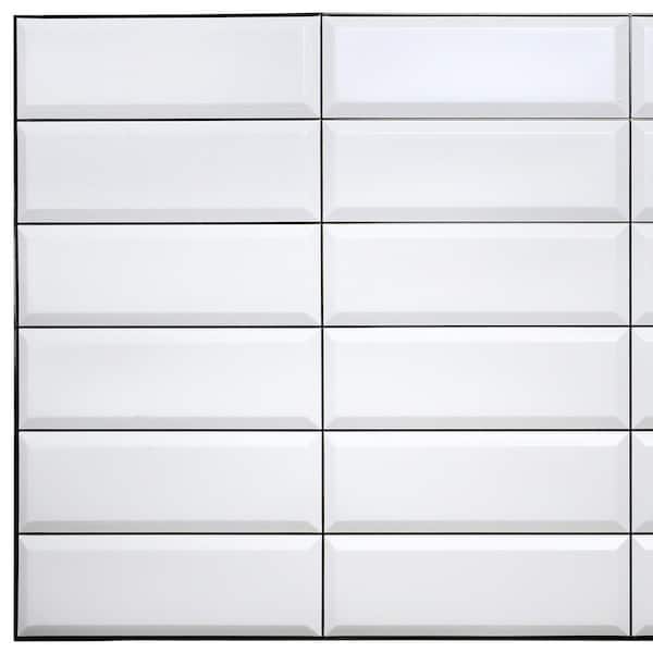 Dundee Deco 3D Falkirk Retro III 38 in. x 19 in. White Grey Faux Tile PVC Decorative Wall Paneling