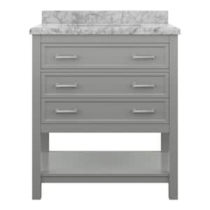 Affinity 31 in. Modern Bathroom Vanity in Gray with Carrara White Marble Top