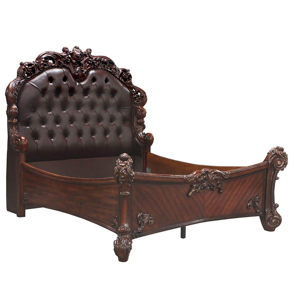Chantelle Queen Bed with Tufted Faux Leather Headboard in Rose Gold and White