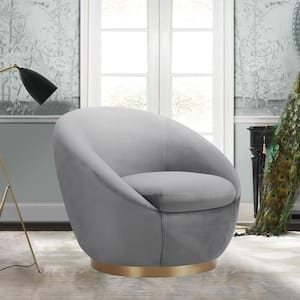 Yves Gray/Gold Velvet Swivel Accent Arm Chair