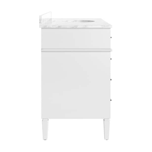 Roosevelt 48 in. W x 21.5 in. D x 35 in. H Single Sink Freestanding Bath Vanity in White with White Carrara Marble Top