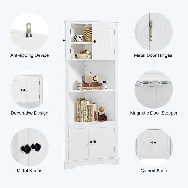 Modern 26 in. W x 19 in. D x 67 in. H Tall White Linen Cabinet with Doors and Adjustable Shelves