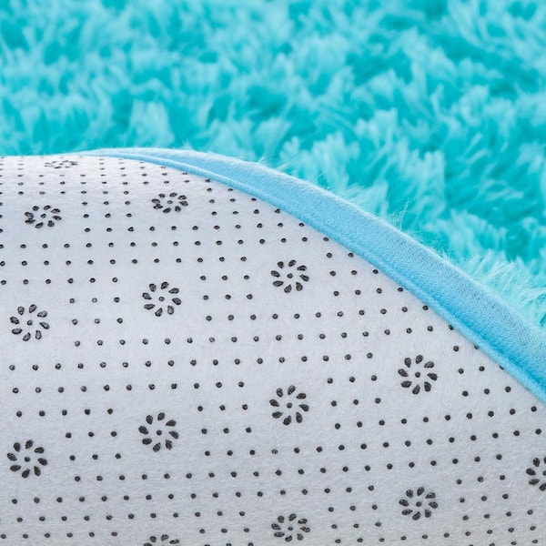 Teal Blue 2.6 ft. x 5.3 ft. Oval Fluffy Ultra Soft Carpet Area Rug