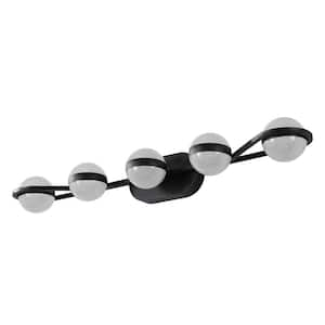 37 in. 5-Light Black LED Vanity Light for Bathroom Lighting