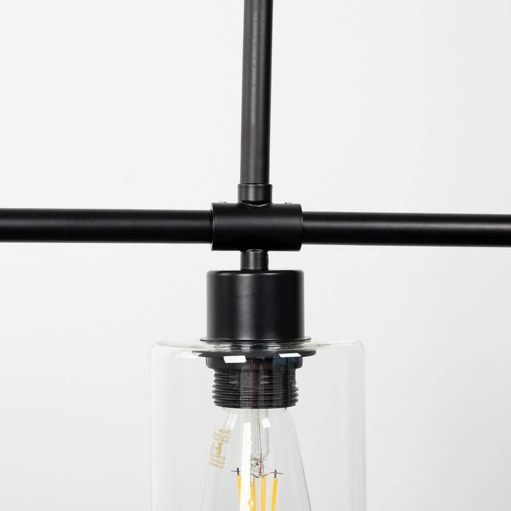 Modern Black Metal Linear Pendant Light with Clear Glass Shades
