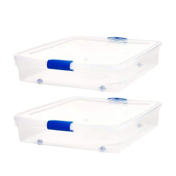 HOMZ Underbed 56 Qt. Secure Latching Clear Plastic Storage Tote Container (2-Pack)