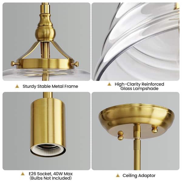 KAISITE 1-Light E26 40W Height Adjustable Hanging Gold Vintage