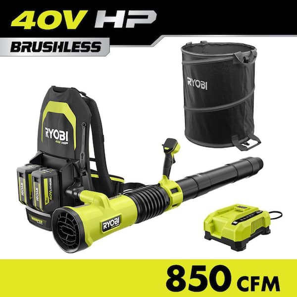40V HP Brushless 850 CFM Whisper Series Blower with (2) 6.0 Ah Batteries, Rapid Charger and Lawn and Leaf Bag
